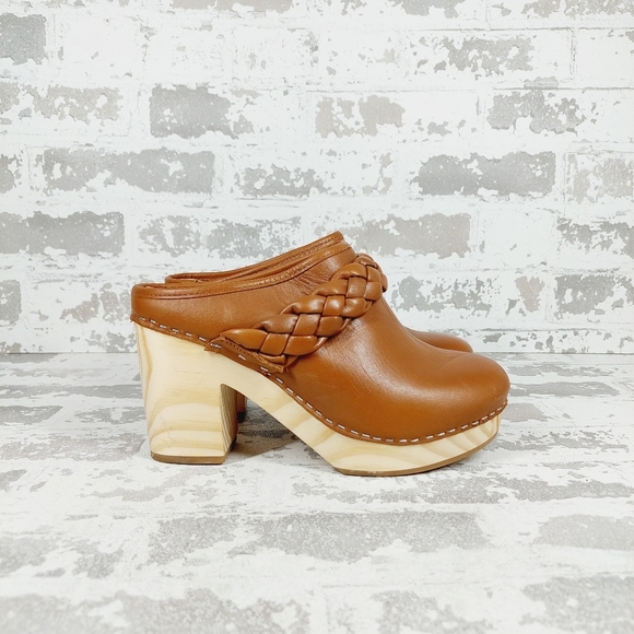 New Dolce Vita Hila Brown Leather Block Heel Slide In Clogs C131 - Picture 5 of 10